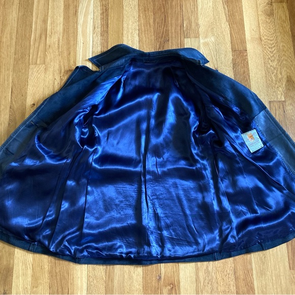 Vintage 1960s Mod Aleksander Norway Blue Lamb Leather Belted Jacket Women's S - Picture 9 of 16